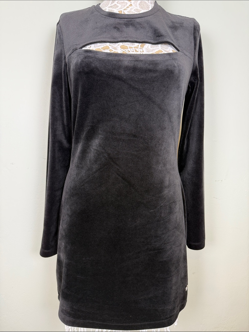 Juicy by Juicy Couture Black Velour Cutout Bodycon Mini Dress XL EUC